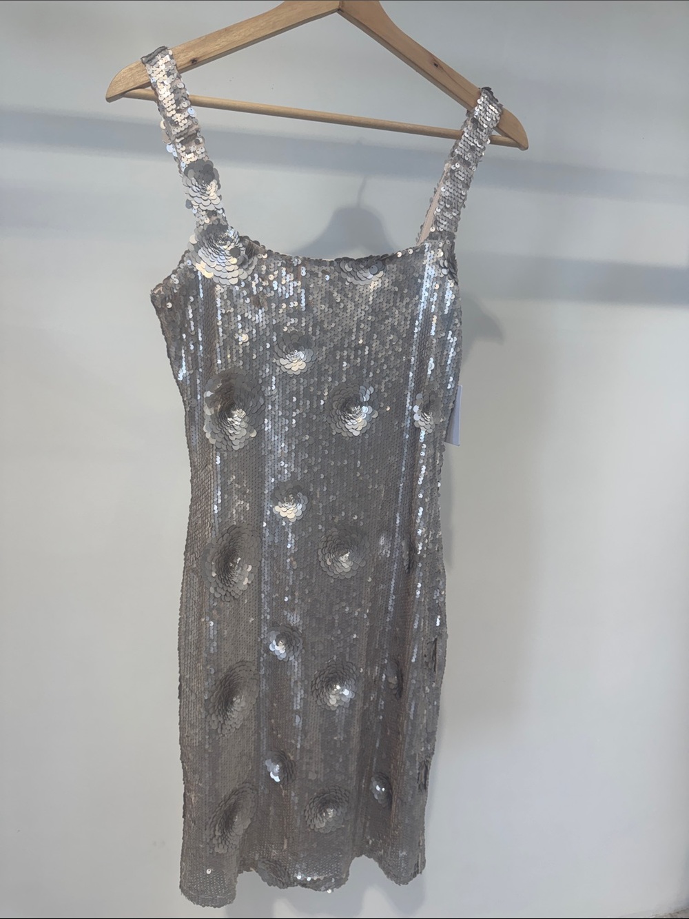 Silver Sequin Mini Dress with Floral Sequin Detail